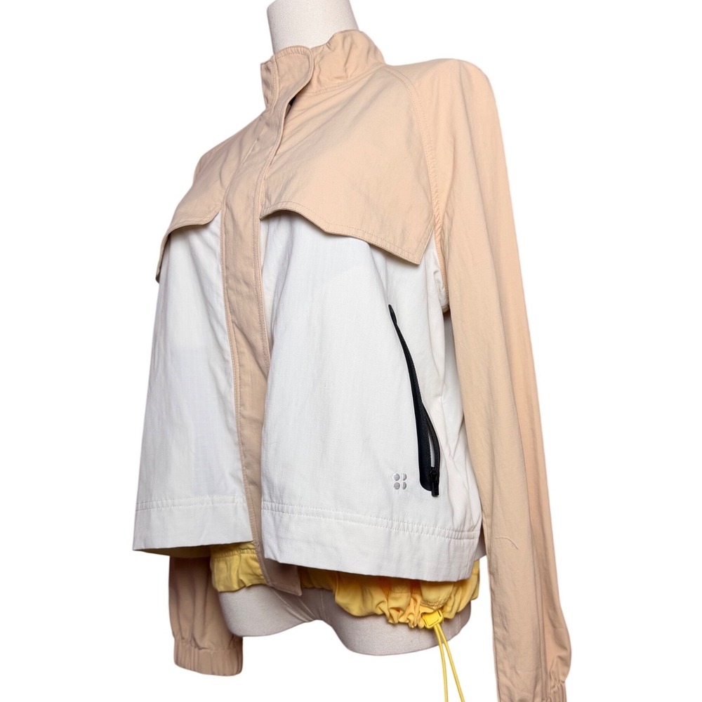 Sweaty Betty Agile Zip Through Jacket Beige‎ Colorblock Womens S